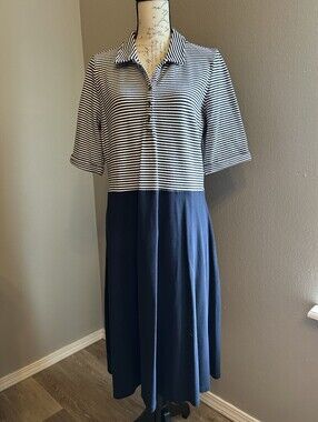 Vintage Lands' End 14/16 Blue And Blue Striped Dress